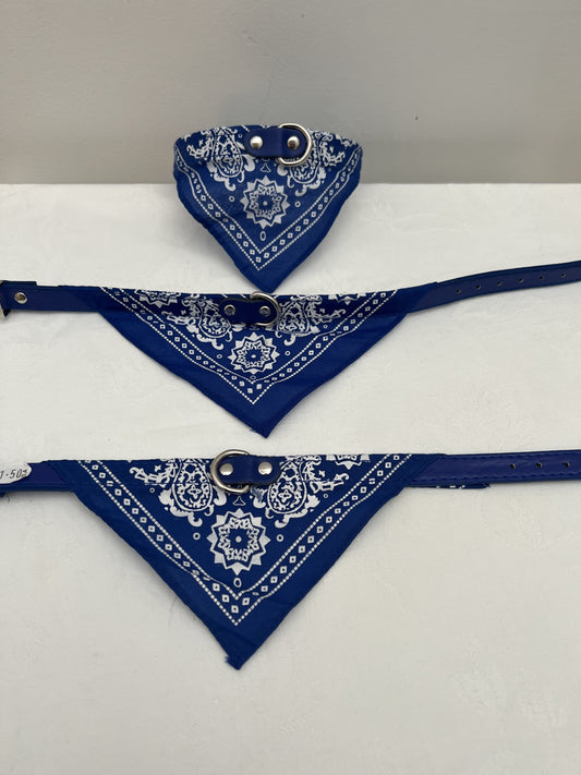 Dog Collars Royal Blue and White - Bandanna Style