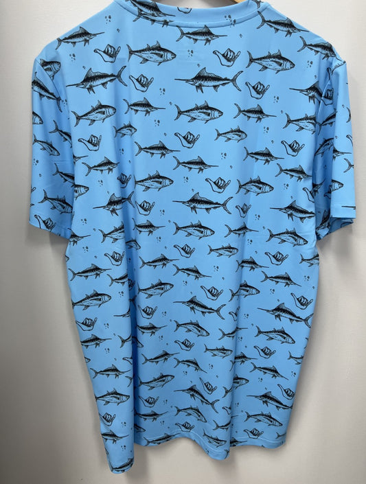 Shaka Life - Fish Print Aqua_Black T-Shirt