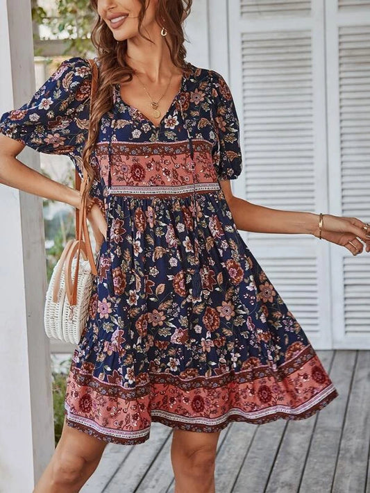 Boho Dress - Ditzy Smock Puff Sleeves